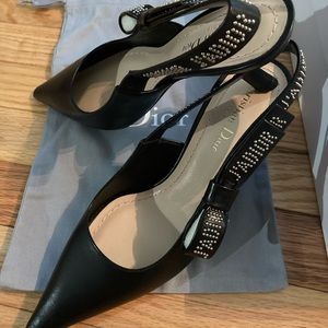 Dior Jadior Leather Slingback Studded Ribbon Pumps